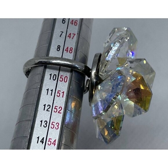 925 Sterling Silver Cluster Faceted Crystal Floral Ring Italy Size 5 - Picture 5 of 6